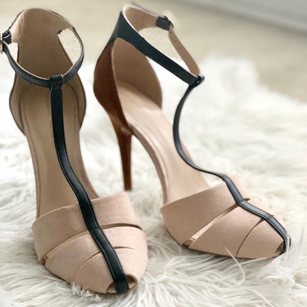Zara pale pink and wine t-strap stilettos size 37